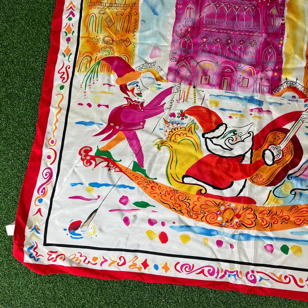 Vintage 1992 John Rombola Art Fabric Sun Venice Canal Whimsical Silk Scarf - Picture 6 of 11